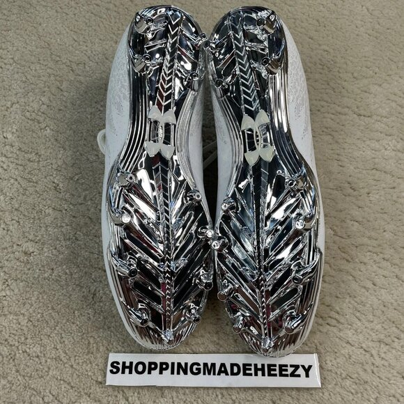 [US 14] UNDER ARMOUR UA SPOTLIGHT 4D Foam Football Cleats Shoes White Silver